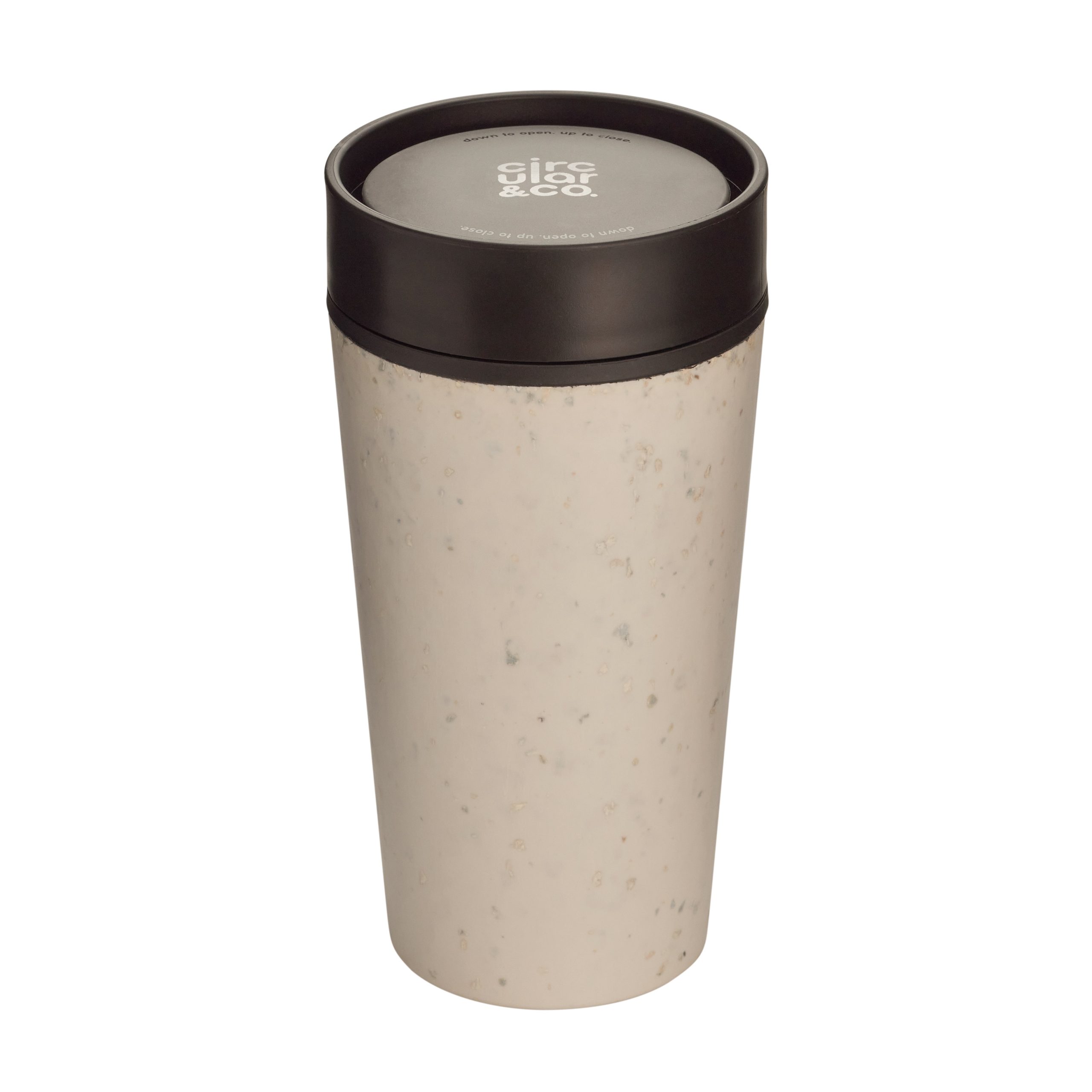 Circular&Co. Reusable Coffee Cup, 12, cream and black, top view