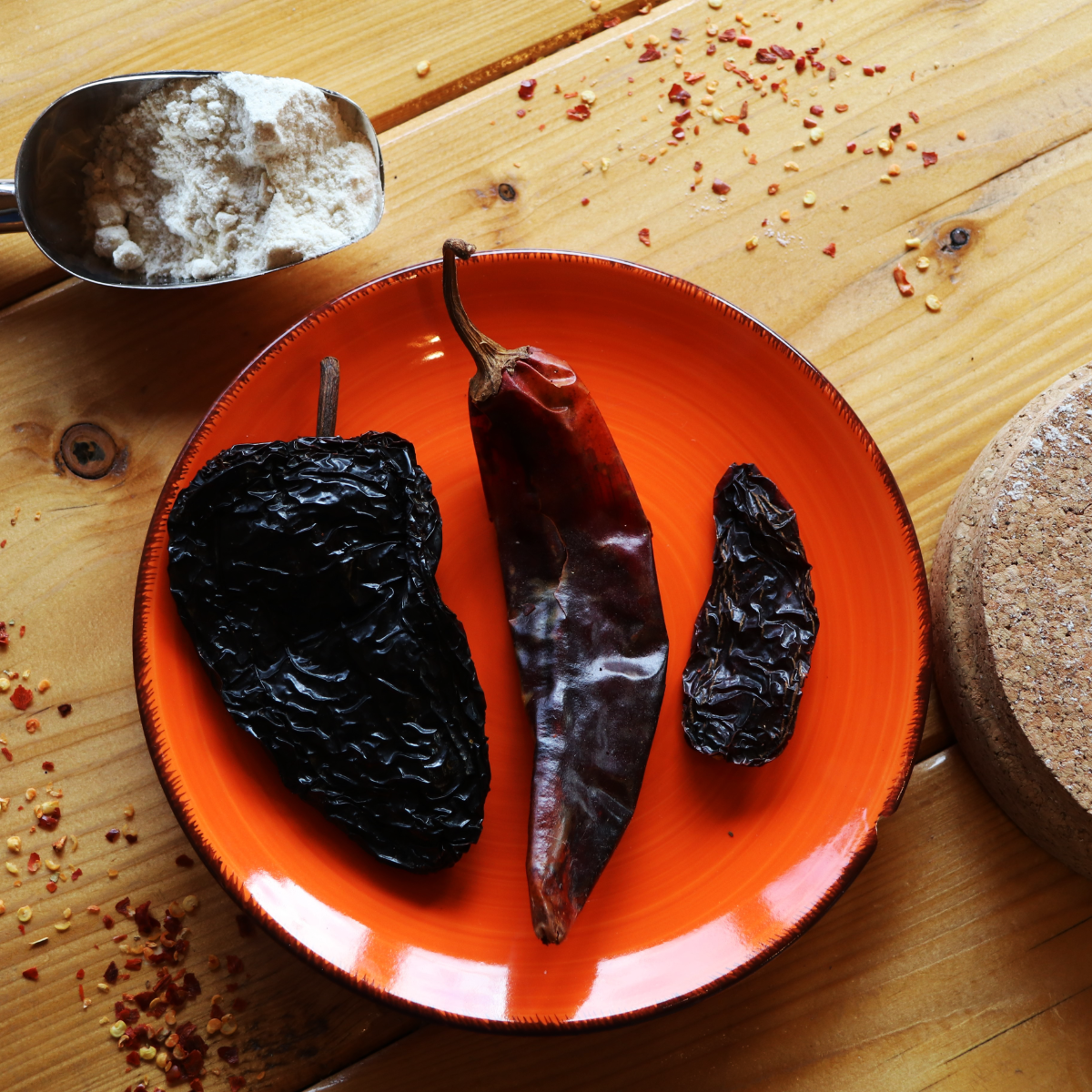 Dried ancho, guajillo and chipotle chilli